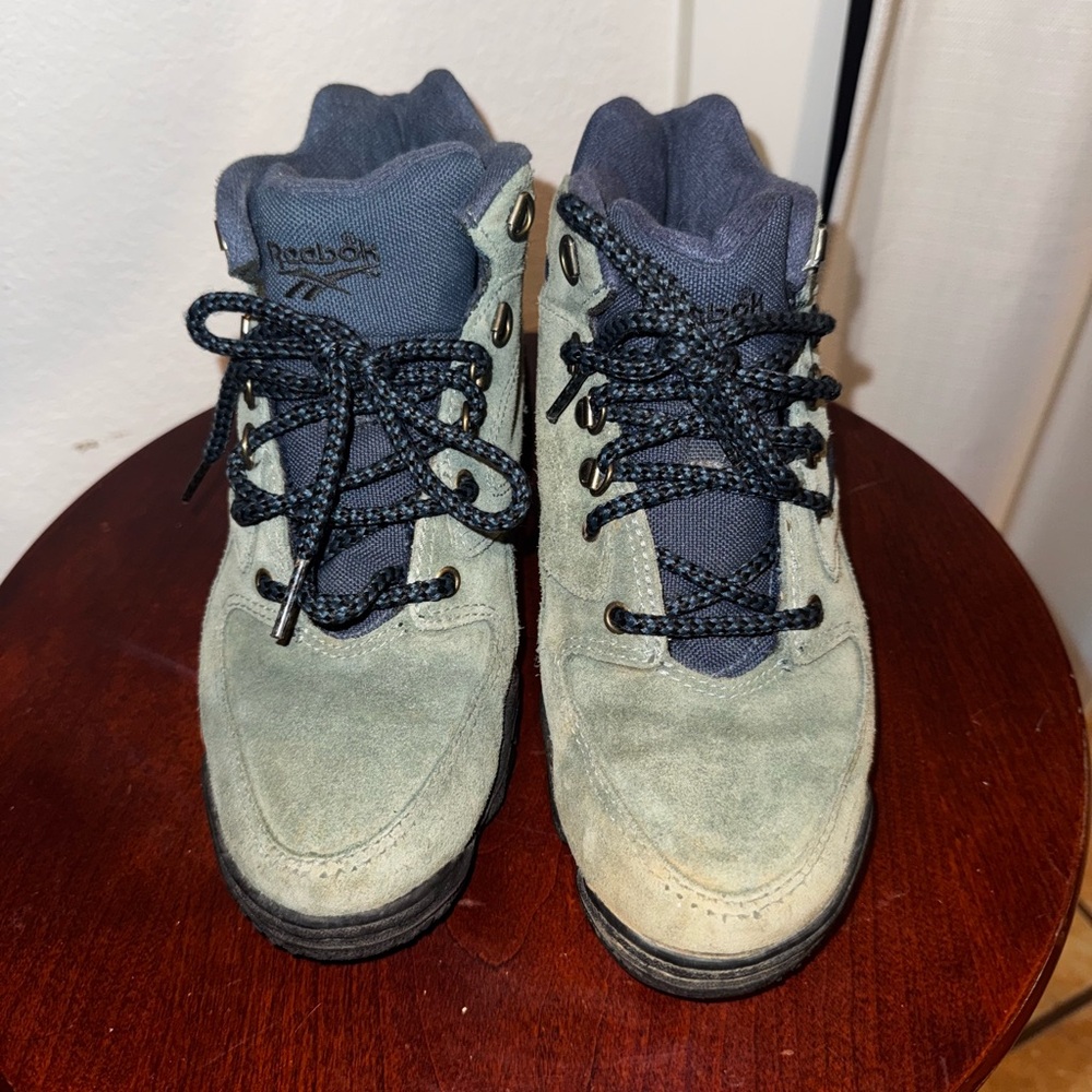 Vintage Green Reebok Hexalite Hiking Camping Boots Blue Suede Leather 7 View 4